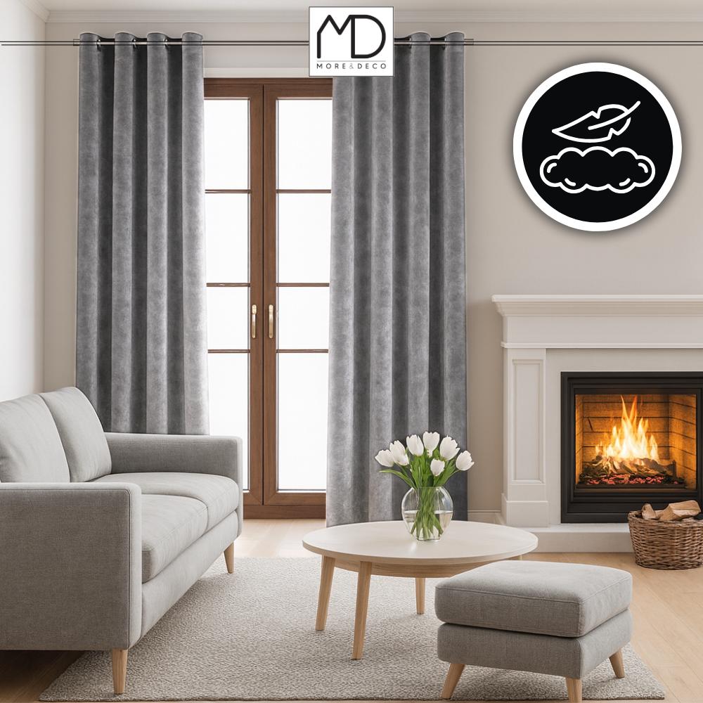 Blackout Curtain 250X140 With Eyelets, Grey Velvet, Thick