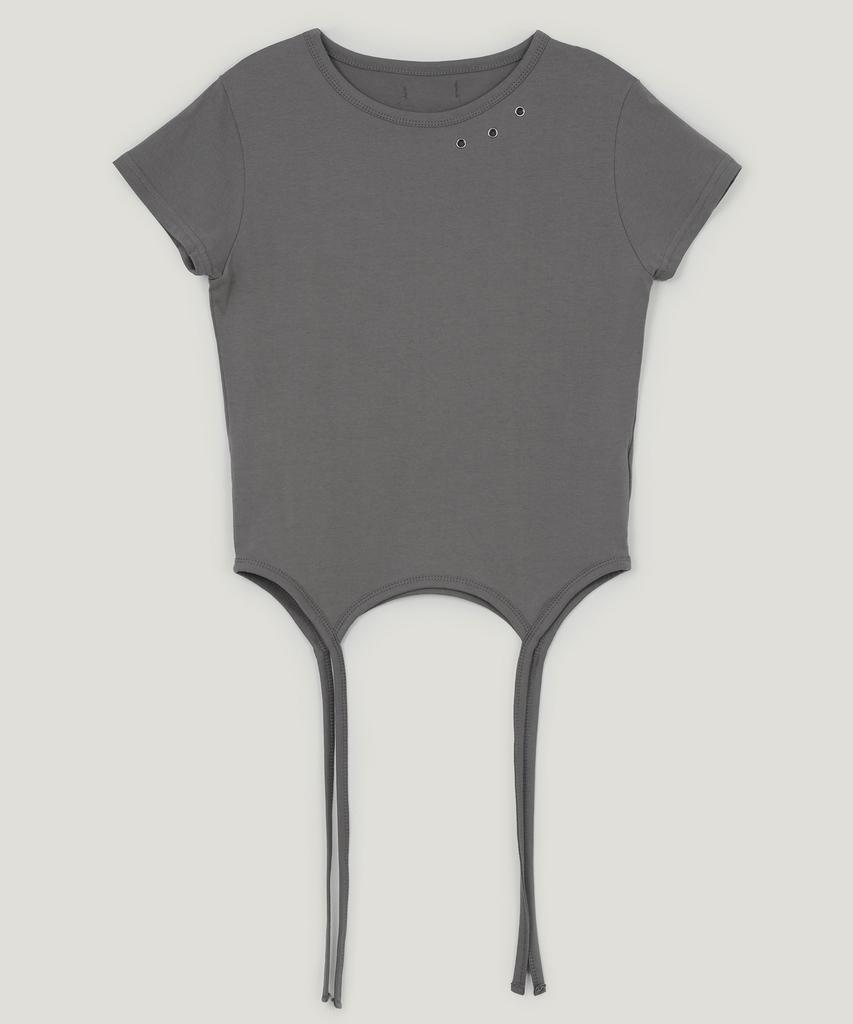 Geulouhaideu Z'Al Eyelet Strap Slit Short Sleeve T-Shirt_Black