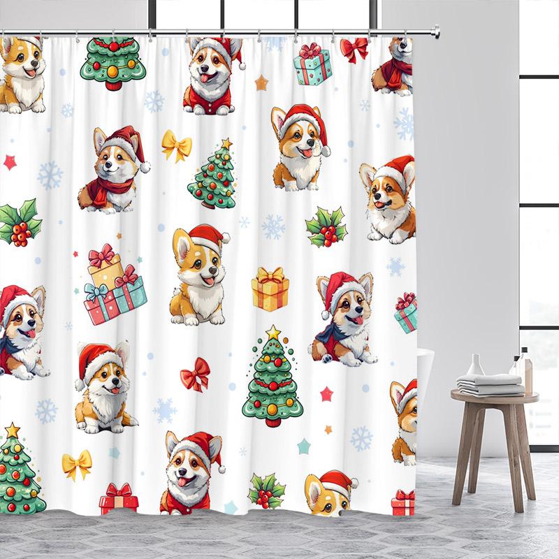 Blue Christmas Tree Shower Curtain Winter Snowflake Pine Trees New Year Christmas Bath Curtains Fabric Bathroom Decor With Hooks