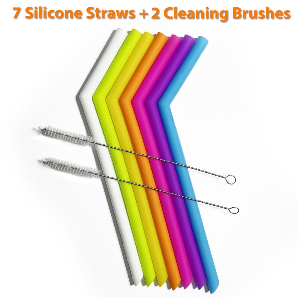 Reusable Silicone Drinking Straws Set with Cleaning Brushes, 10inch long Flexible Portable Straws, for Water Juices Smoothies