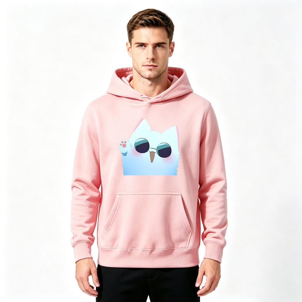 Men's Cute Cool Cat Print Pullover Hoodie Casual Long Sleeve Sweatshirt for Daily Wear