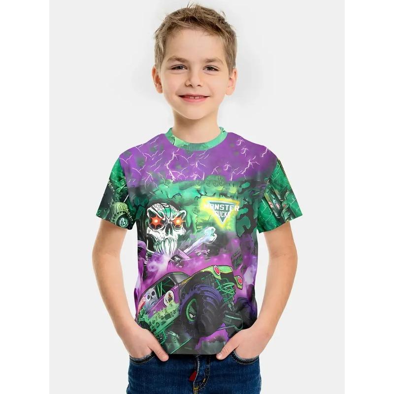 Personalisiertes Splicing 3D-gedrucktes Kinder-Sommer-Kurzarm-Rundhals-Jungen-Top-T-Shirt
