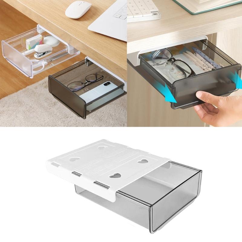 Durable Plastic Concealed Drawer Storage Box Under Desk with Strong Adhesive Drillless Installation for Space Saving Organization of Stationery and