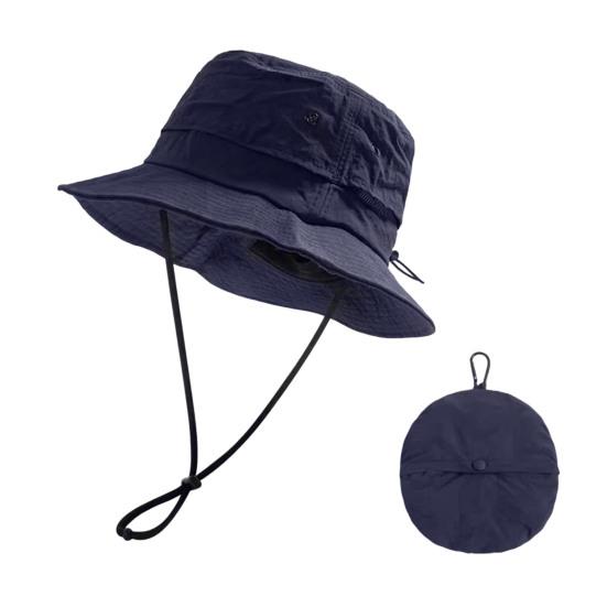 Bucket Hat Foldable Quick-Dry Breathable Mesh Fisherman Hat with Wide Brim Adjustable Windproof Rope Sun Protection Hat