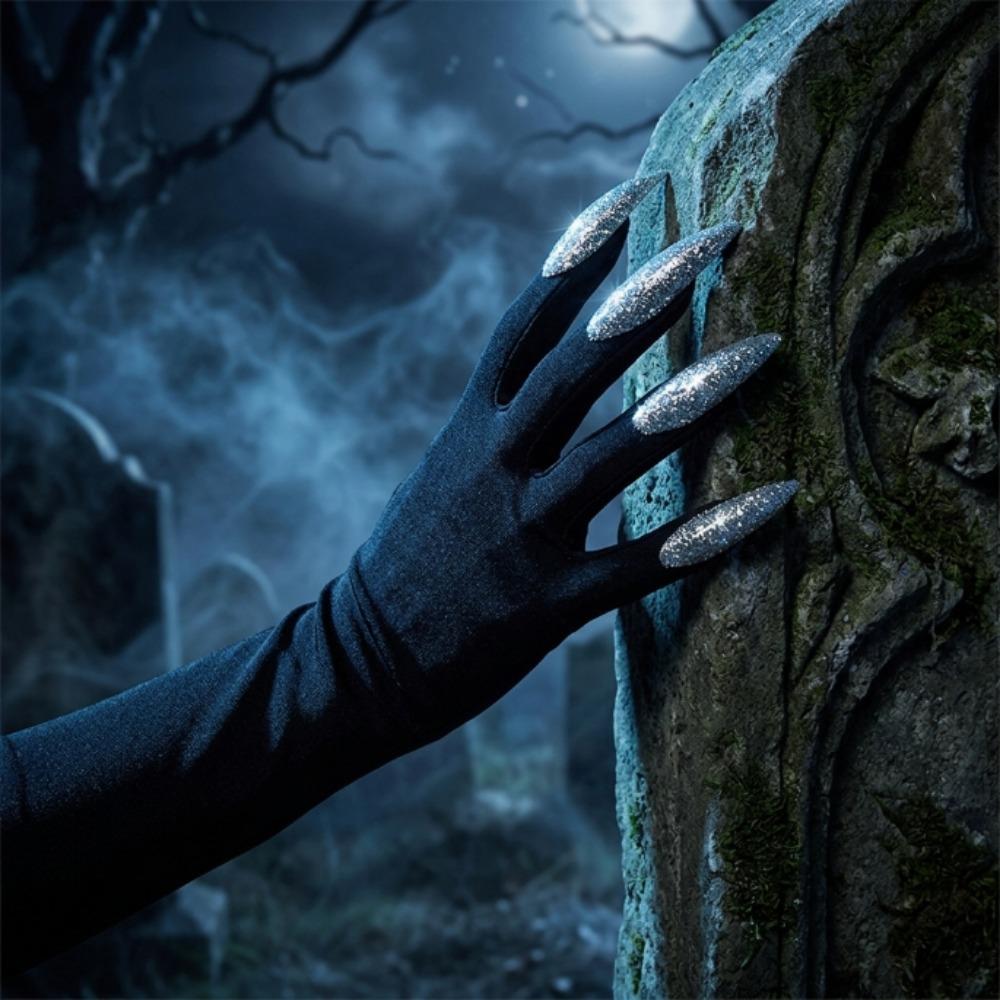 Halloween Long Witch Claw Gloves Sparkly Long Nails Cosplay Monster Demon Hand Sleeves Costume Party Performance Prop
