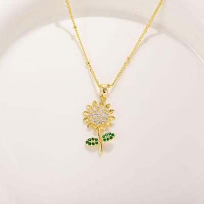 Collier Tournesol Plaqué Or Cuivre avec Zirconias Micro-serties - Accessoire Luxueux, Inaltérable et Polyvalent.