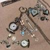 1Pcs Steampunk Clock Vintage Necklace Pendant Jewelry Watch Heart Pocket Watch Chain Keychain Men Women Gift