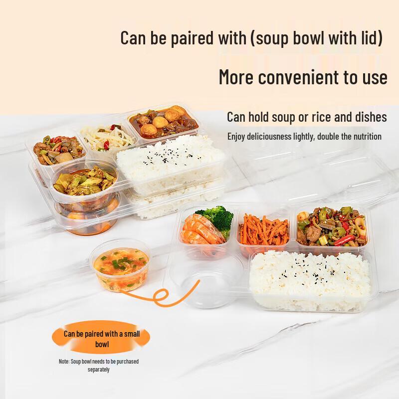 100-Pack Disposable Square 5-Compartment Plastic Meal Prep Containers with Lids (1500ml)