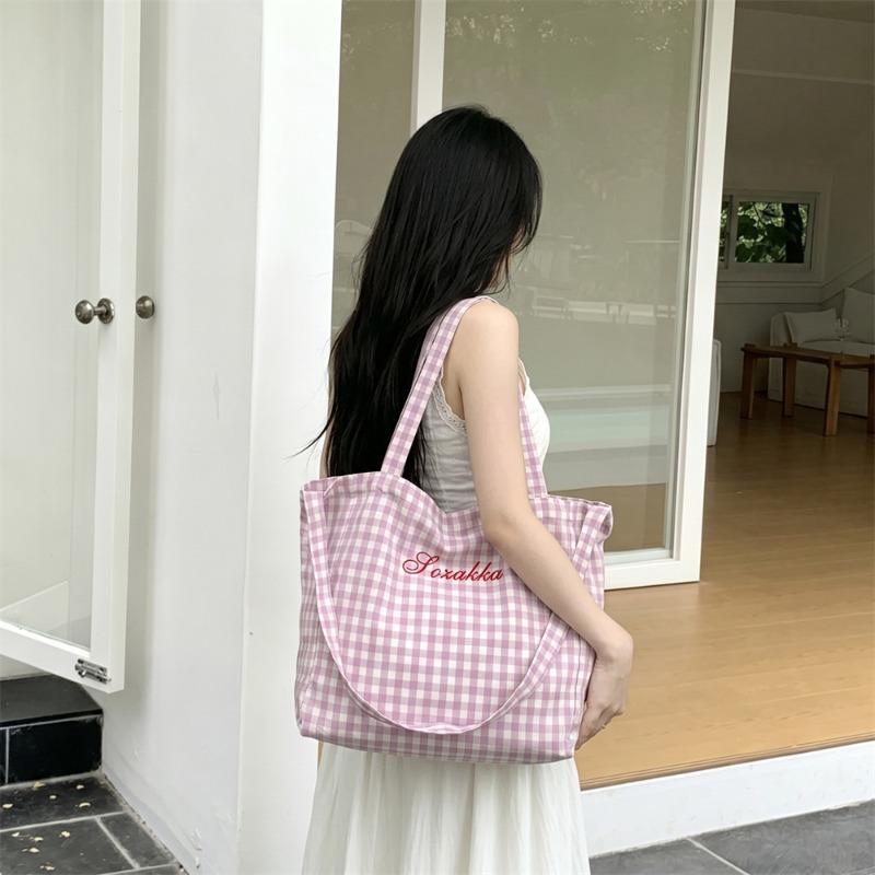 Sweet Plaid Cloth Bag New Lazy Wind Large Capacity Student Class Shoulder Crossbody Tote Bag