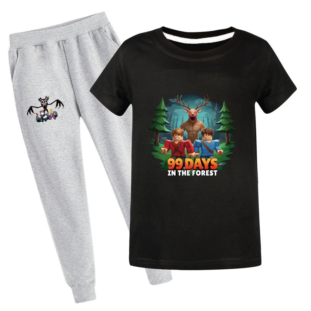 

Детский Девочки Мальчики 99 Ночей в Лесу Принт Футболка с Коротким Рукавом Брюки Набор Одежды 160cm