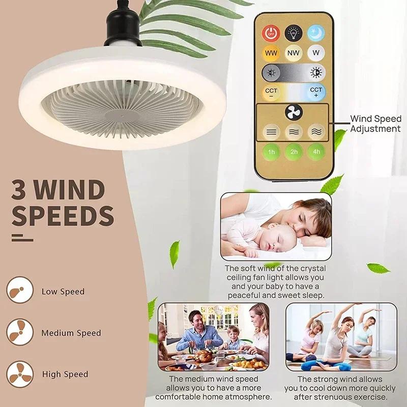 Intelligent LED Fan Light Controllable Wind Speed Dimmable Plastic Small Fan Lighting Base for Bedroom and Living Room Lighting remote control