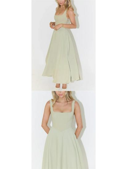 Slim Fit Strappy Midi Dress - Sexy Solid Color, Simple Style