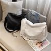 Ins Lazy Solid Color Canvas Shoulder Messenger Bag Large Capacity Student Bag 40*18*28cm
