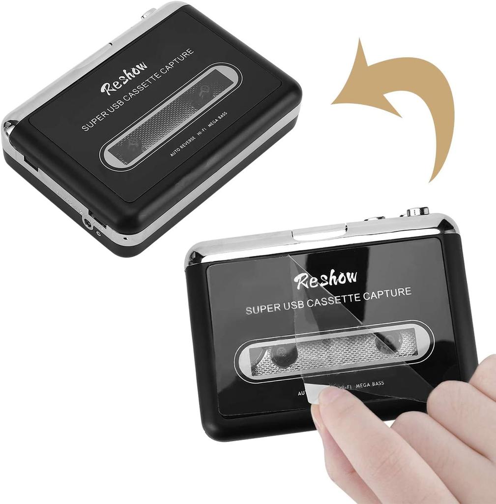 Reshow Portable Cassette Tape To Digital Converts Cassette Recorder To iPod Compatible with Laptops and Includes Earphones Black Player, Converter,