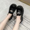 Fashion New Women's Patent Leather Thick Sole Loafers Square Heel Round Head Metal Decoration Ladies Shoes Anti-slip Comfortable Leisure