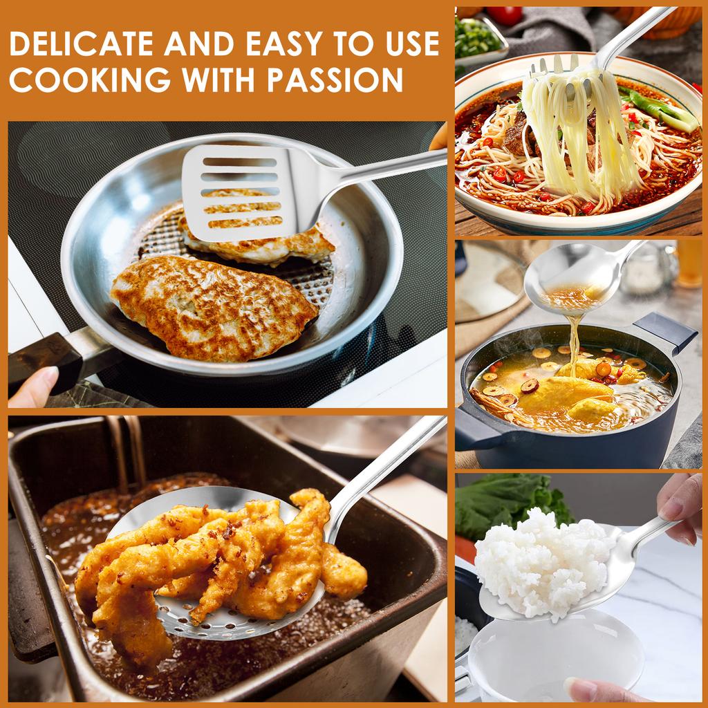 10/12 Cooking Utensil Set Stainless Steel Spatula and Spoon Cooking Utensils Hanging Loop Design Easy to Store and Organize