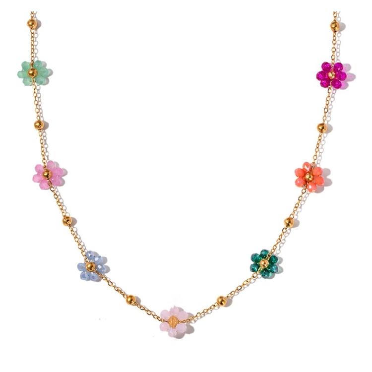 Fashionable Statement with Colorful Flower Beads Sturdy Steel Necklace and Bracelet Set for Stylish Outfits Trendsetters