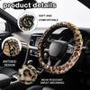 Brown Leopard Print Fuzzy Steering Wheel Cover for Women, Universal Auto Steering Wheel 14-15 Inch Soft Warm Car Interior Accessories with 2PCS Car