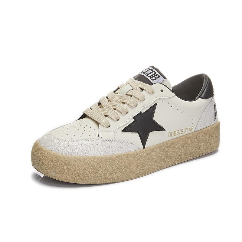 Leather Women's Shoes 2025 Spring New Women's Star Shoes Casual Flat White Shoes Women's Burst Pattern Sports Board Shoes
