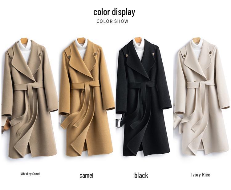 Women's Extra Long Wool Overcoat - Lace-up, Double-faced, Slim Fit, Over-the-Knee, Autumn & Winter Temperament