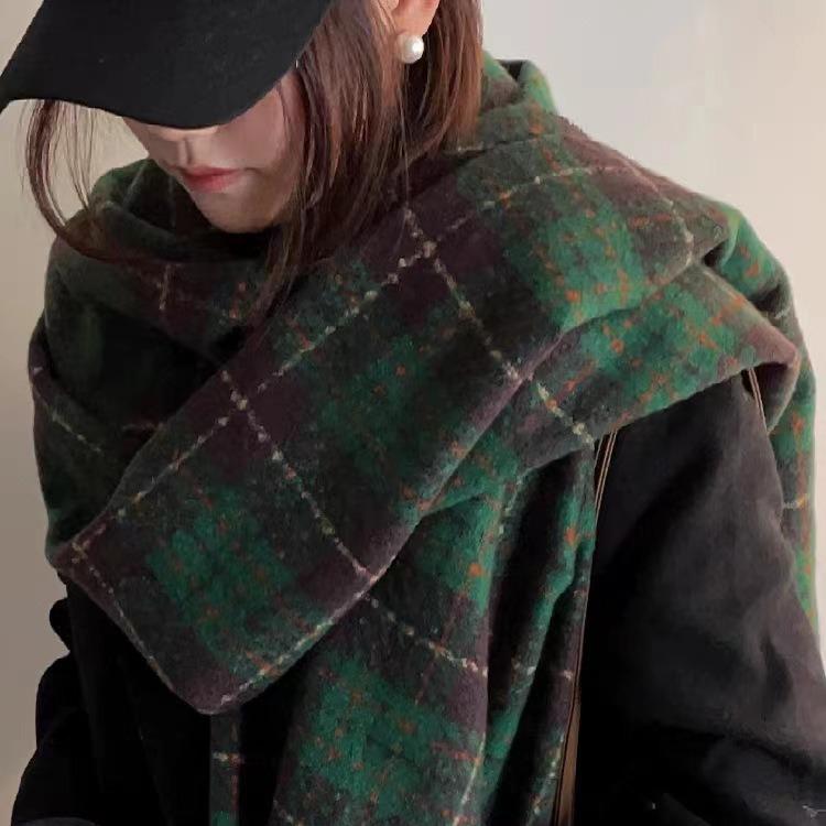 Korean Style Withered Rose Plaid Imitation Cashmere Scarf - Women's Winter Christmas Red Shawl