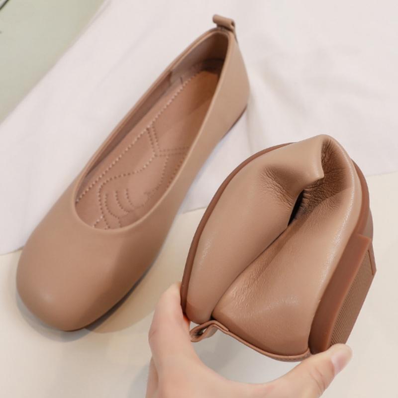 Fashion Leather Low Heels Women's Shoes 2025 Fashion Round Toe Solid Color Flat Shoes Shallow Cut Single Casual Versatile Loafers Shoes