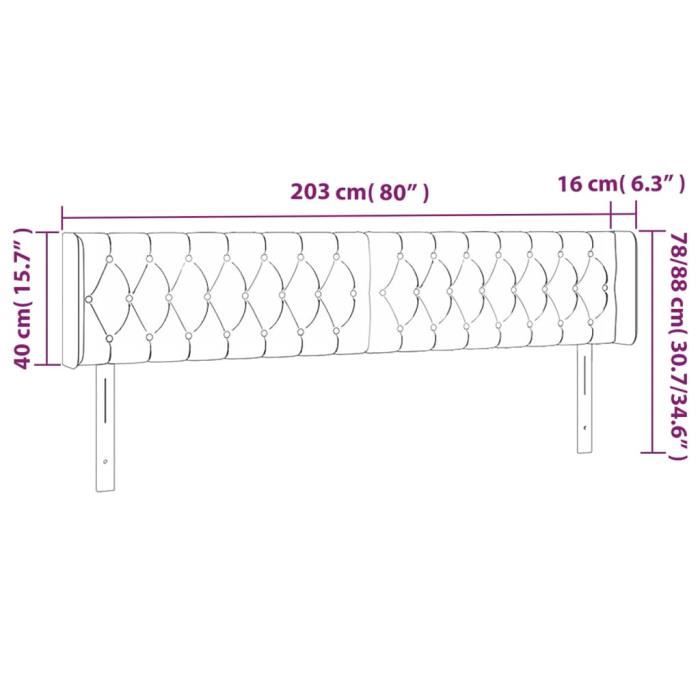 VidaXL Tête de lit avec oreilles Vert foncé 203x16x78-88 cm Velours3119173