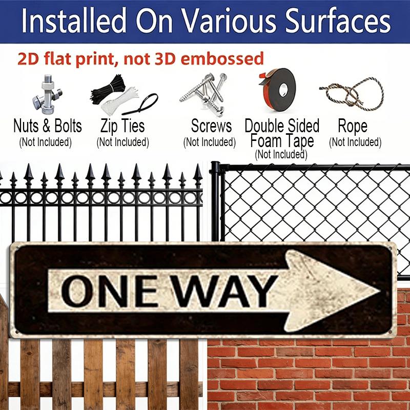 2D Flat, 1pc, 3.94 X 15.74 Inches Aluminum Decorative Sign - Retro Distressed One Way License Plate Style Metal Wall Art - Waterproof Weatherproof