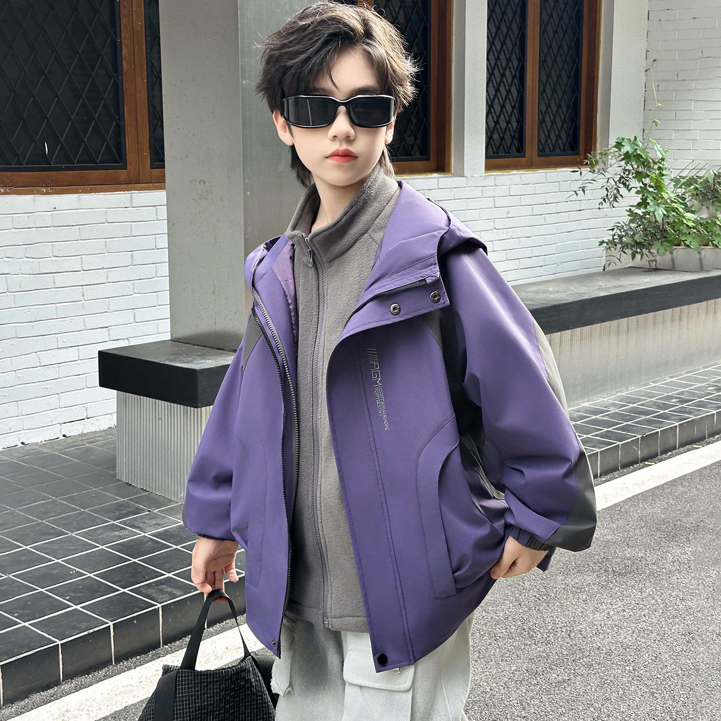 

Детский демисезонный/зимний отстегивающийся ветрозащитный плащ 3-в-1 для мальчиков 140cm for 130cm height фиолетовый