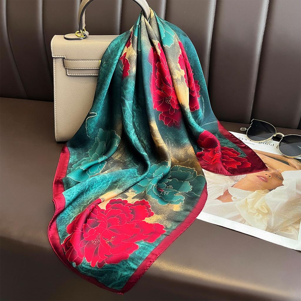 Square Scarf Women‘S Imitation Silk Bandanna Print Shawl Headband Fashion Hair Shawl SpringSummer Luxury Neckerchief Hijab