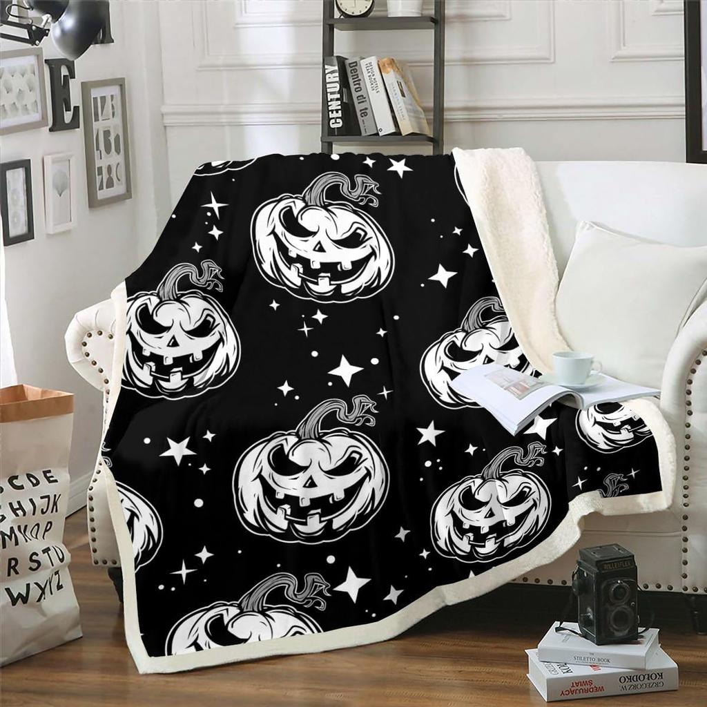 Halloween Ghost Blanket Soft Fleece Throw Pumpkin Spider Web Design Home Decor Party Gift Kids Room