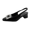 Rhinestone Baotou Summer New Square Head Back Empty Pedal Mary Jane Middle Heel Sandals
