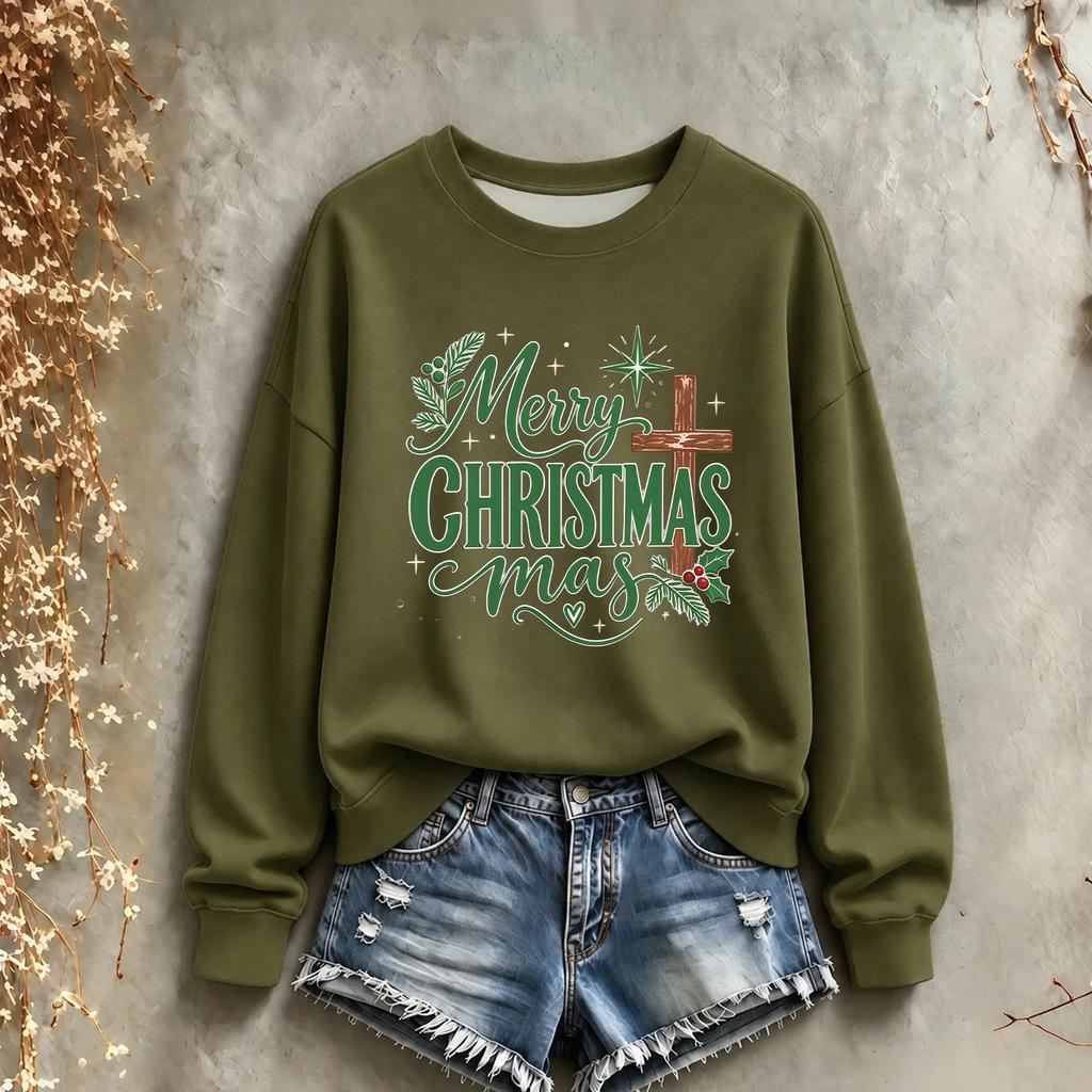Women's Christmas Print Crewneck Sweatshirt Long Sleeve Casual Holiday Pullover