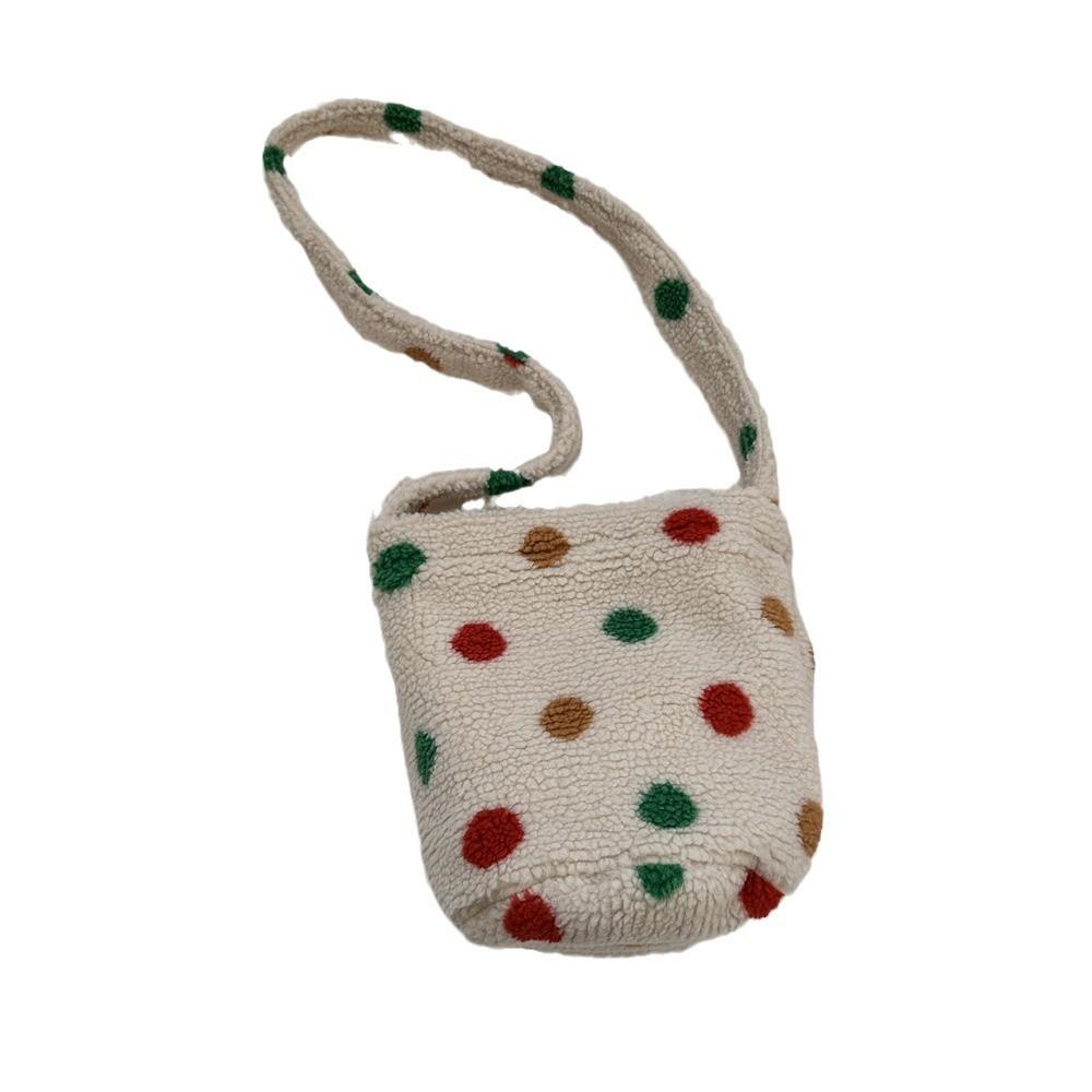 Colorful Polka Dot Plush Bucket Bag Soft And Spacious Shopping Tote For Daily Use