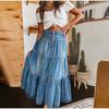 High Waist Ruffled Hem A-Line Jeans Skirt Women 2025 Spring Summer Retro Flared Denim Long Skirt for Lady Club Streetwear