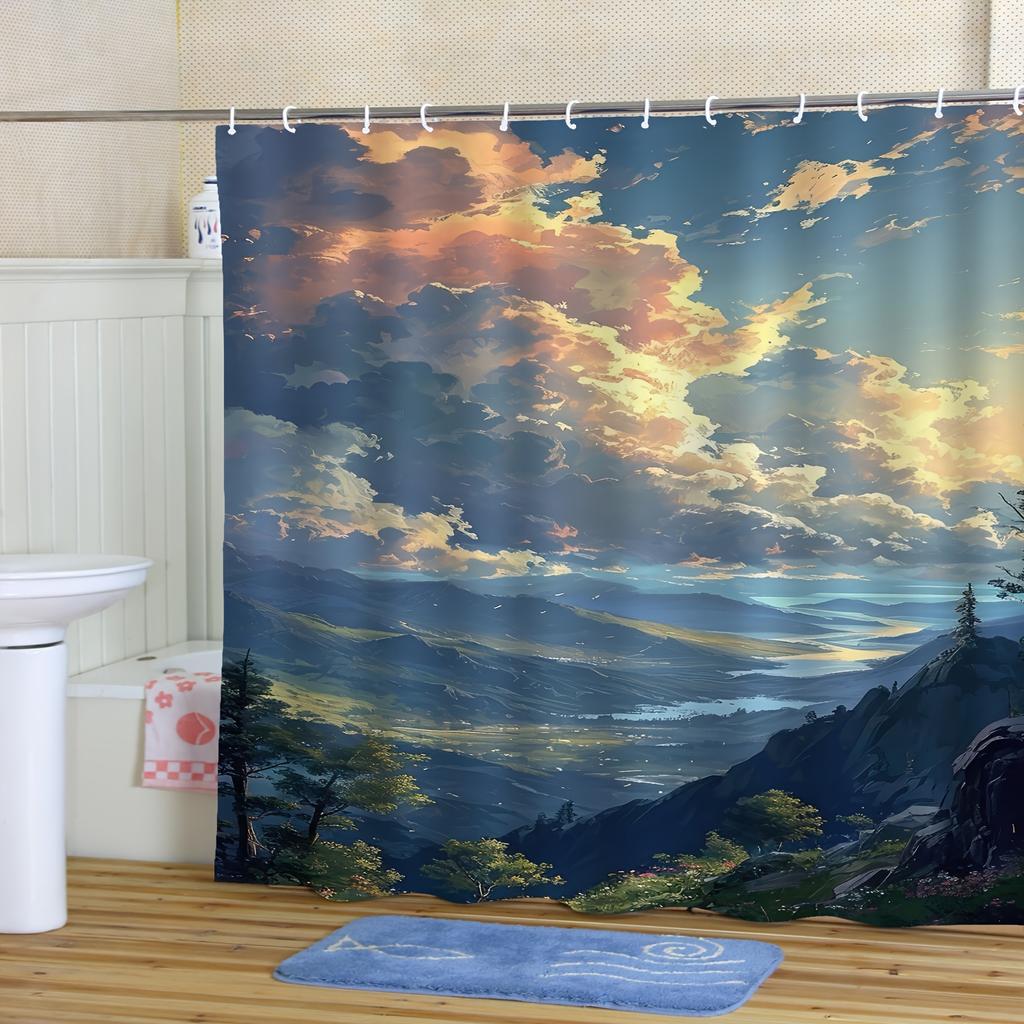 Earth's Majestic Scenery Shower Curtain - Water-Resistant Polyester, Digital Print, Machine Washable, All-Season Art Theme