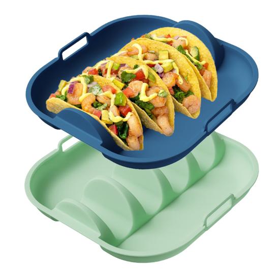 Silicone Taco Holder Reusable Taco Plates with 4 Dividers And Handle Dishwasher Microwave Oven Safe Taco Serving Tray