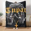 1pc 2PacHip Hop Blanket Soft Lightweight All Season Multi Purpose Throw for Sofa, Bed, Office & Picnics, French Style with Iconic Album Art & Quotes