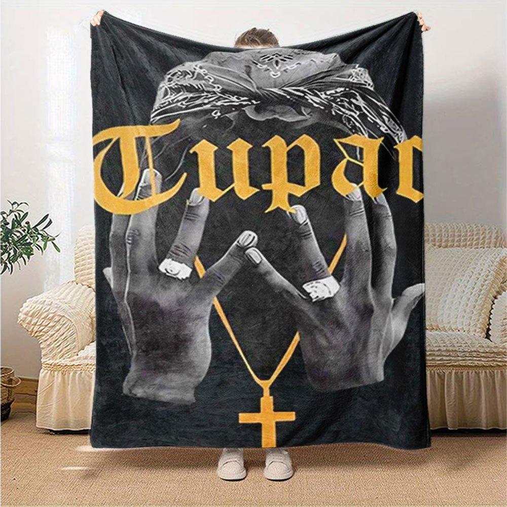 1pc 2PacHip Hop Blanket Soft Lightweight All Season Multi Purpose Throw for Sofa, Bed, Office & Picnics, French Style with Iconic Album Art & Quotes