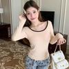 Korean Autumn/Winter Square Collar Long-Sleeve Velvet T-Shirt with Chest Pads for Women - Slim, Versatile, Warm Bottoming Top