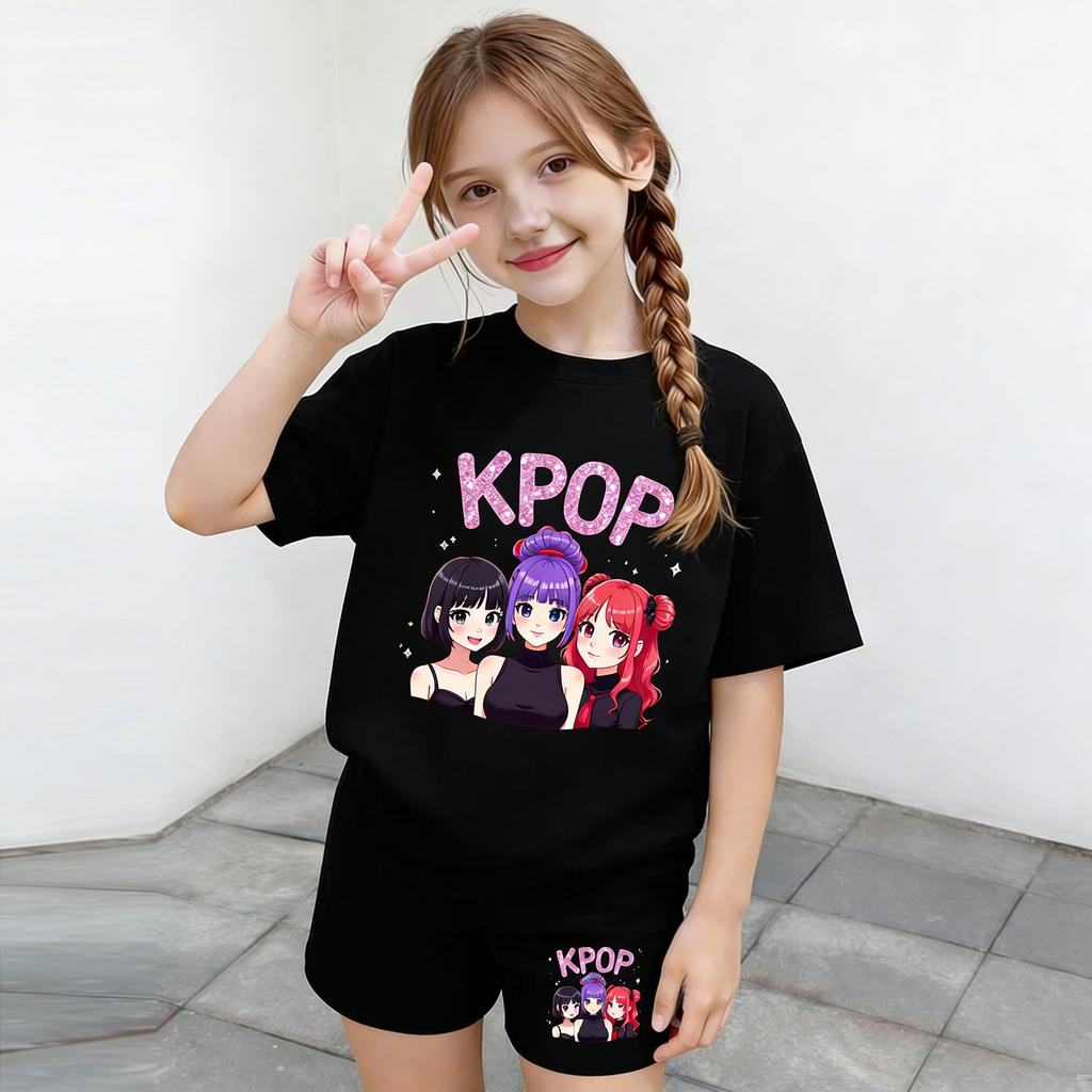 Children's Casual Short-sleeved Printed Short-sleeved Top And Shorts Two-piece Set