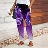 Women Flower Printing Pants Lace Up Elastic Waist Loose  Trousers Casual Long Pants Trousers with Pockets