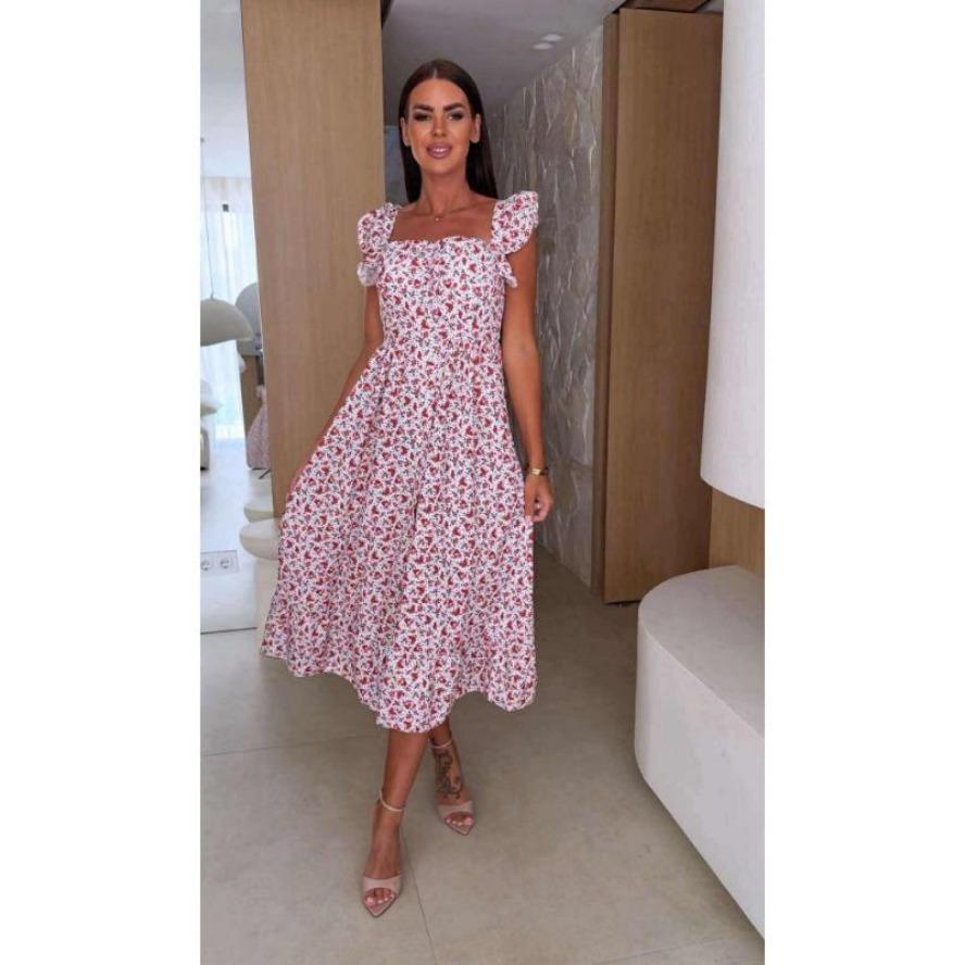 

YYFS женские модные летние весенние повседневные платья без рукавов с цветочным узором и квадратным воротником с высокой талией XXL красный