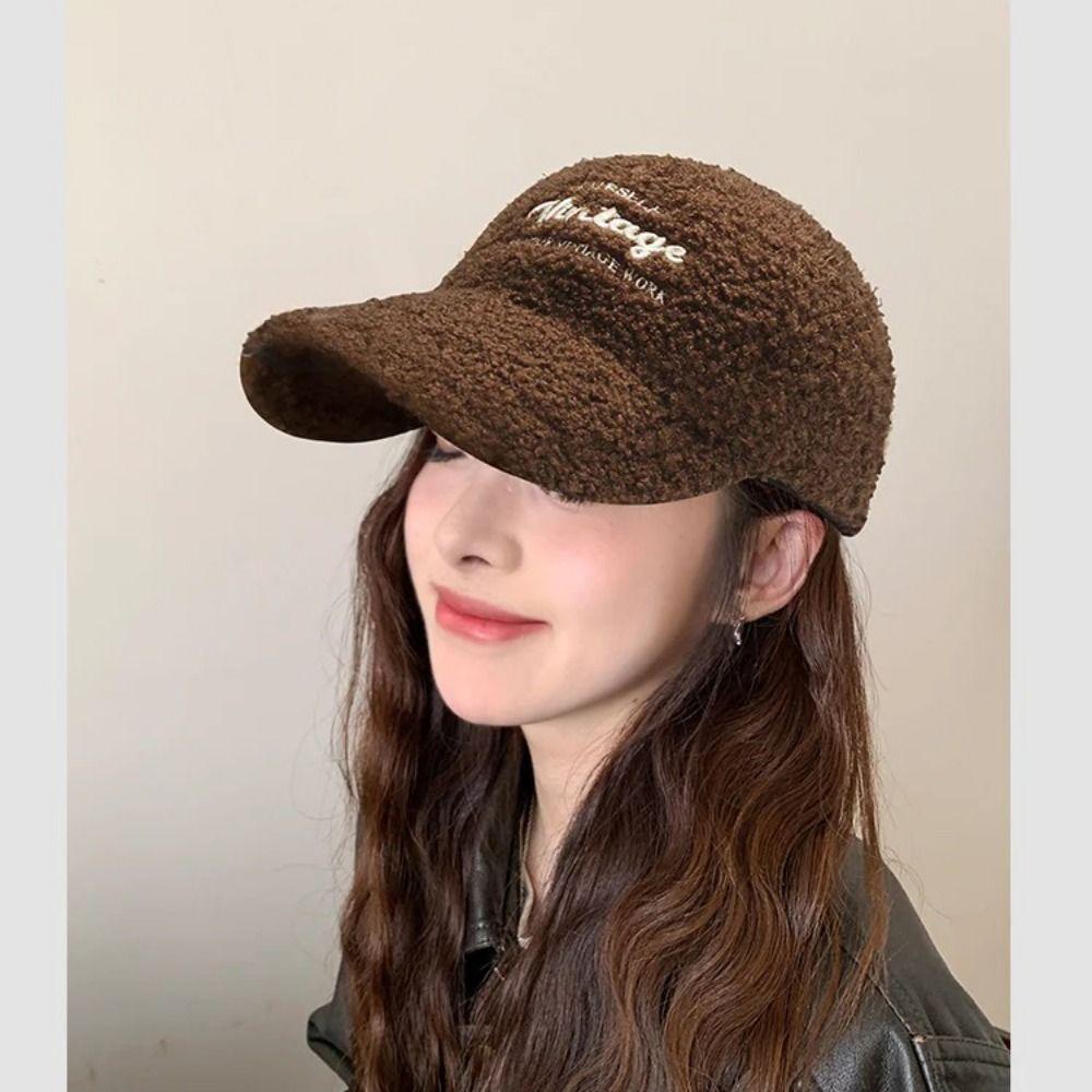 Fashion Plush Baseball Hat Women Couple Cap New Lamb Wool Baseball Cap