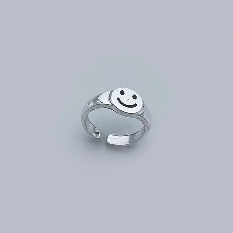 Retro Smile Face Ring For Men Women Silver Color Punk Gothic Rock Hiphop Open Ring Handmade Designer Jewelry Unisex Accessories