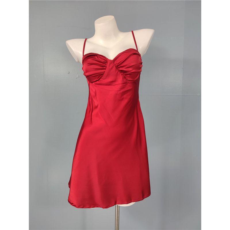 French style Ins Sexy Smooth Satin Love Home Dress A Word Slimming Temperament Short dress Gyaru Sheath Chest Pad