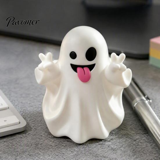 Small Vinyl Ghost Statue Halloween Cute Figurine, Mini Cartoon Statue, Little Spooky Figurine Desktop Ornament for Tiered Tray Home Table Decor