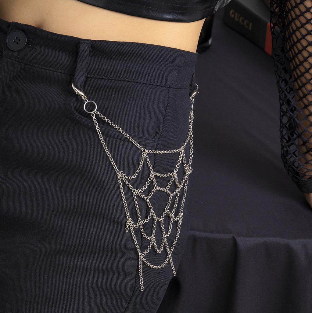 IngeSight.Z Punk Rock Metal Spider Web Waist Chain for Women Men Hip-Hop Jeans Key Chain Body Jewelry Gift Halloween Accessories