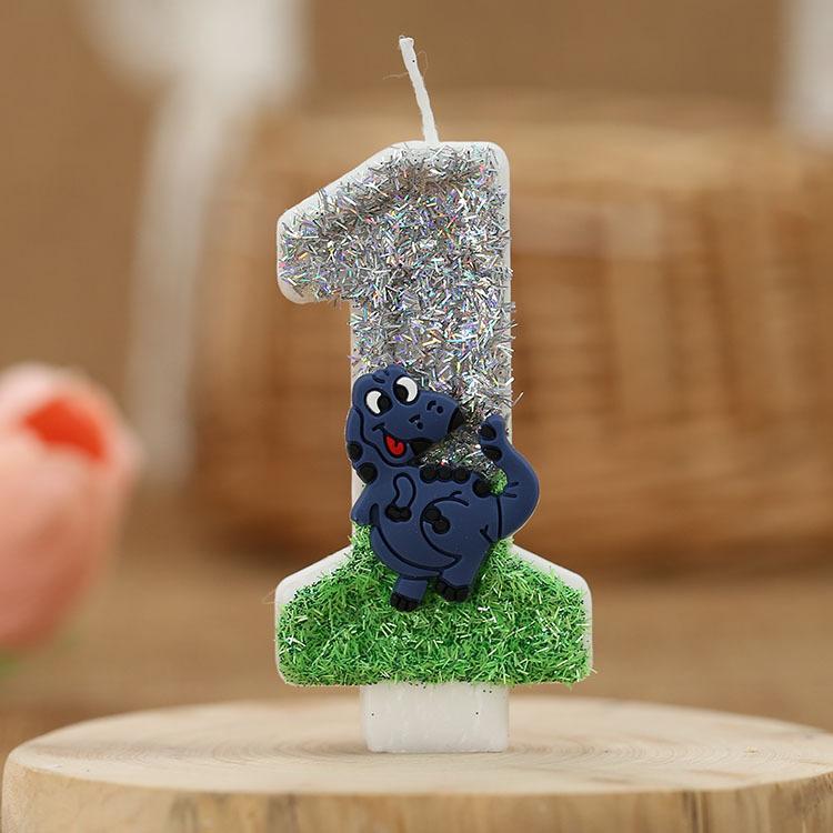 Świeczka urodzinowa z brokatem dinozaura, wysokość 3 cale, brokatowy wzór 3D, topper na tort, świeczki urodzinowe na tort z motywem zielonych zwierząt