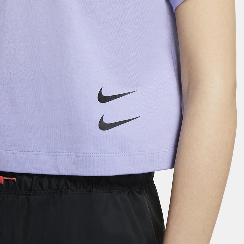 Nike Solid Color Brand Logo Round Neck Casual Short Sleeve T-Shirt Women Tops Purple DB3873-569